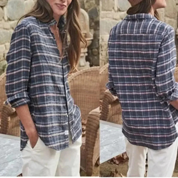 Frank & Eileen Barry Linen Plaid Long Sleeve Button Down Size XS - Picture 1 of 12